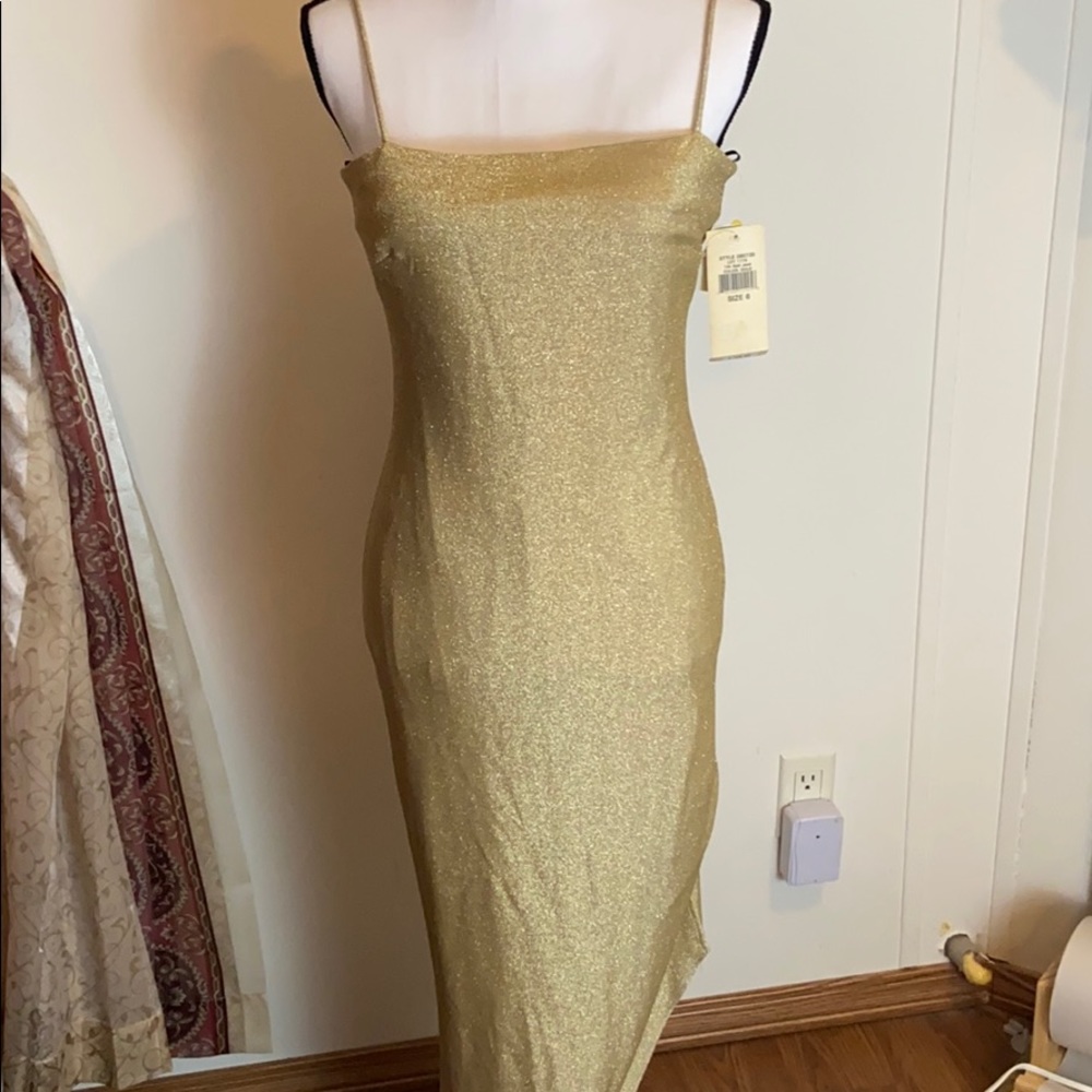 Gold Sheath Cocktail Dress with Spaghetti Straps